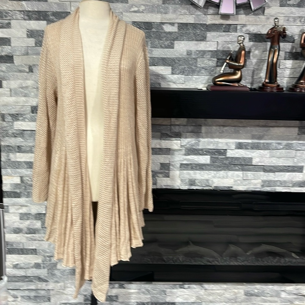 Torrid Womens 4 Beige  Open Knit Long Sleeves Open Front Peplum Cardigan Sweater